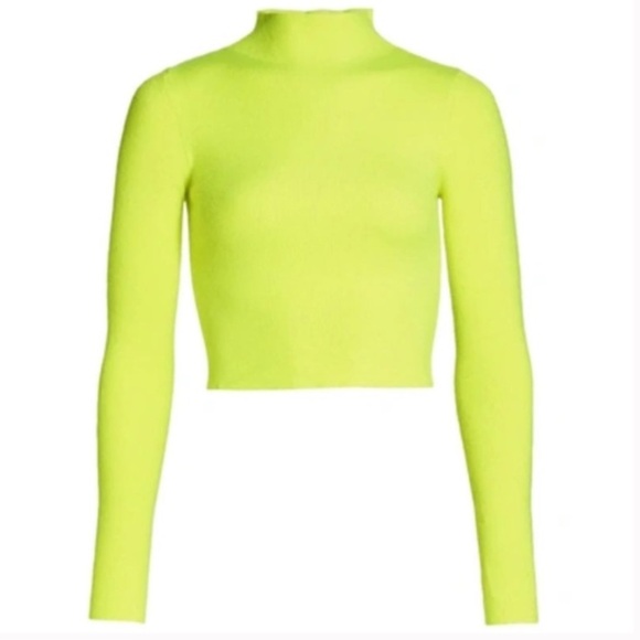 ALICE + OLIVIA Ciara mock neck Lime Green cropped Sweater size XS - Picture 5 of 8